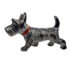 Vintage Scottie Dog Figurine Porcelain Black White Scottish Terrier Japan 5"